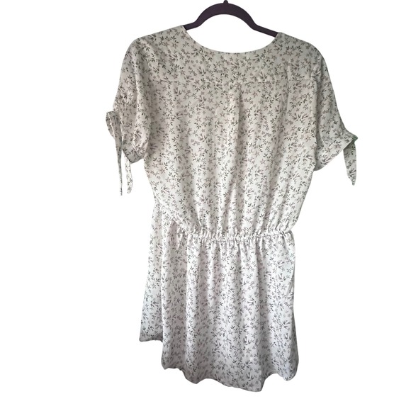 Floral‎ Print Mini Dress Stella Tweed Tie Sleeve Drawstring Waist Summer White - Picture 6 of 7